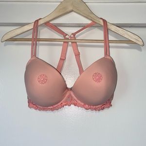 Pink doily nips bra